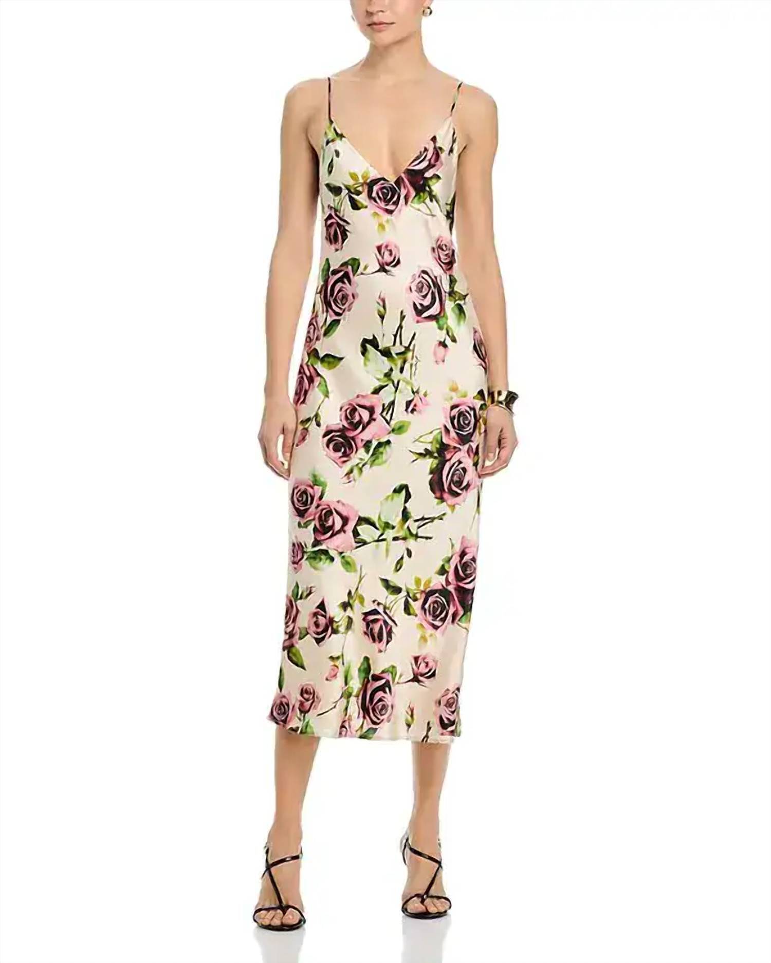 New L'agence Seridie Silk Slip Dress In Ecru/Romantic Rose